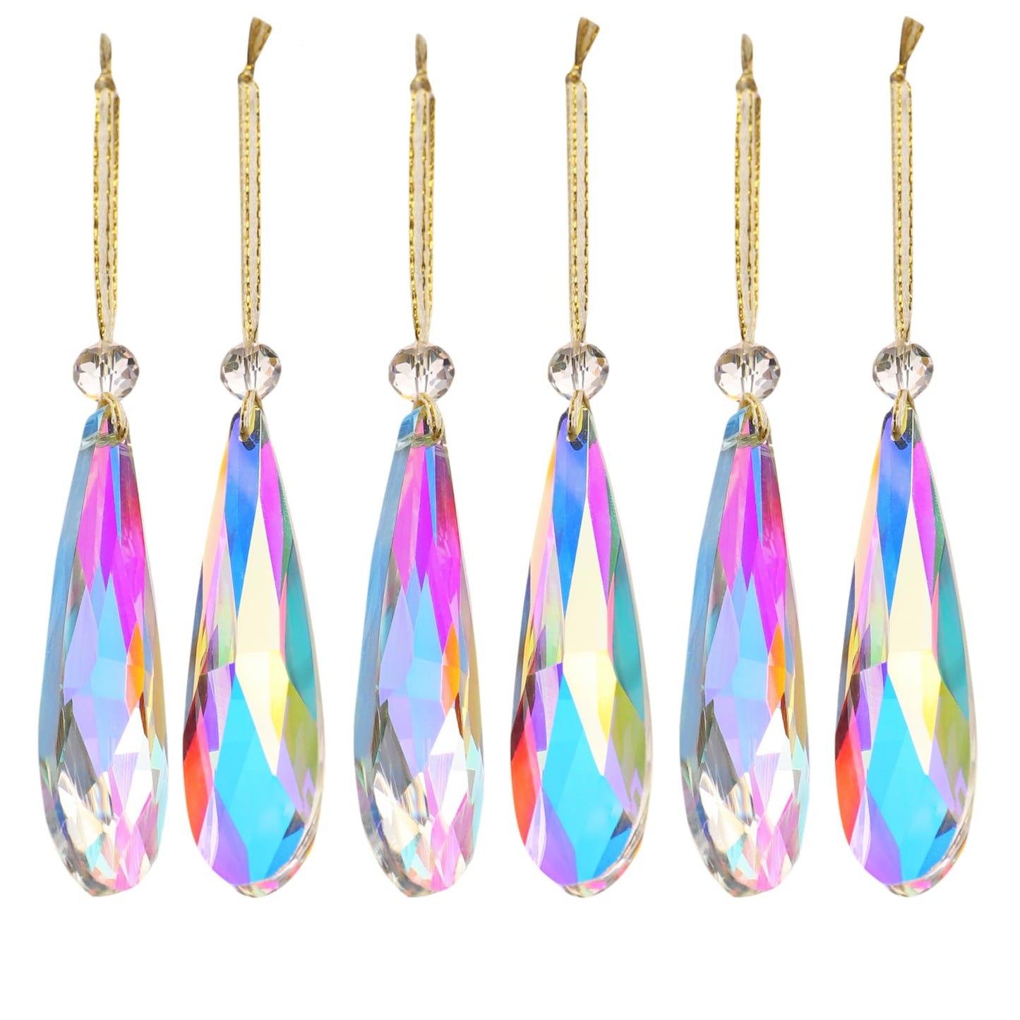 Crystal Glass Christmas Ornaments, 6Pcs Teardrop Prism Hanging Crystals for Christmas Tree,Centerpieces,Wedding,Party Decor (Crystal AB)