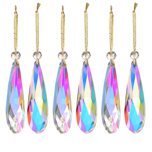 Crystal Glass Christmas Ornaments, 6Pcs Teardrop Prism Hanging Crystals for Christmas Tree,Centerpieces,Wedding,Party Decor (Crystal AB)