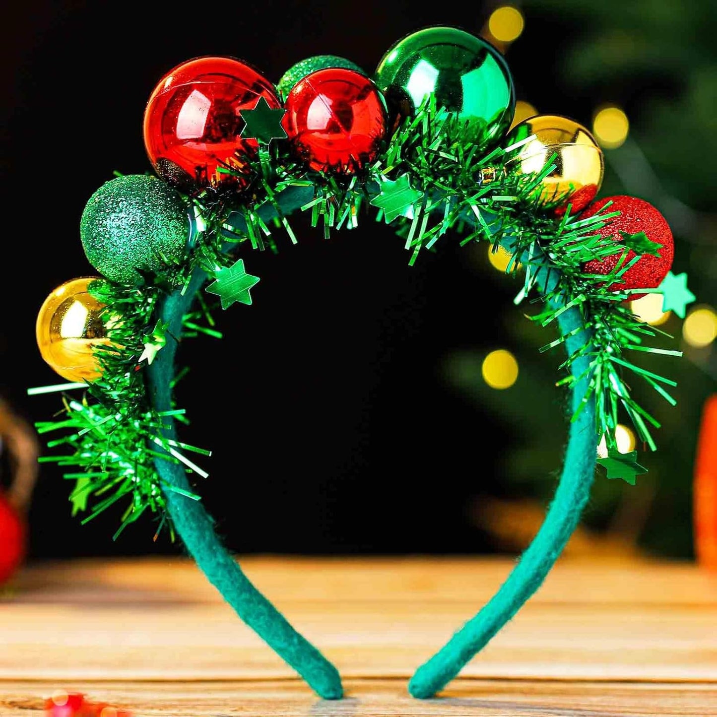 Ankelesz Christmas Headbands for Women, Red Green Balls Hair bands Cute Festive Party Hair Accessories