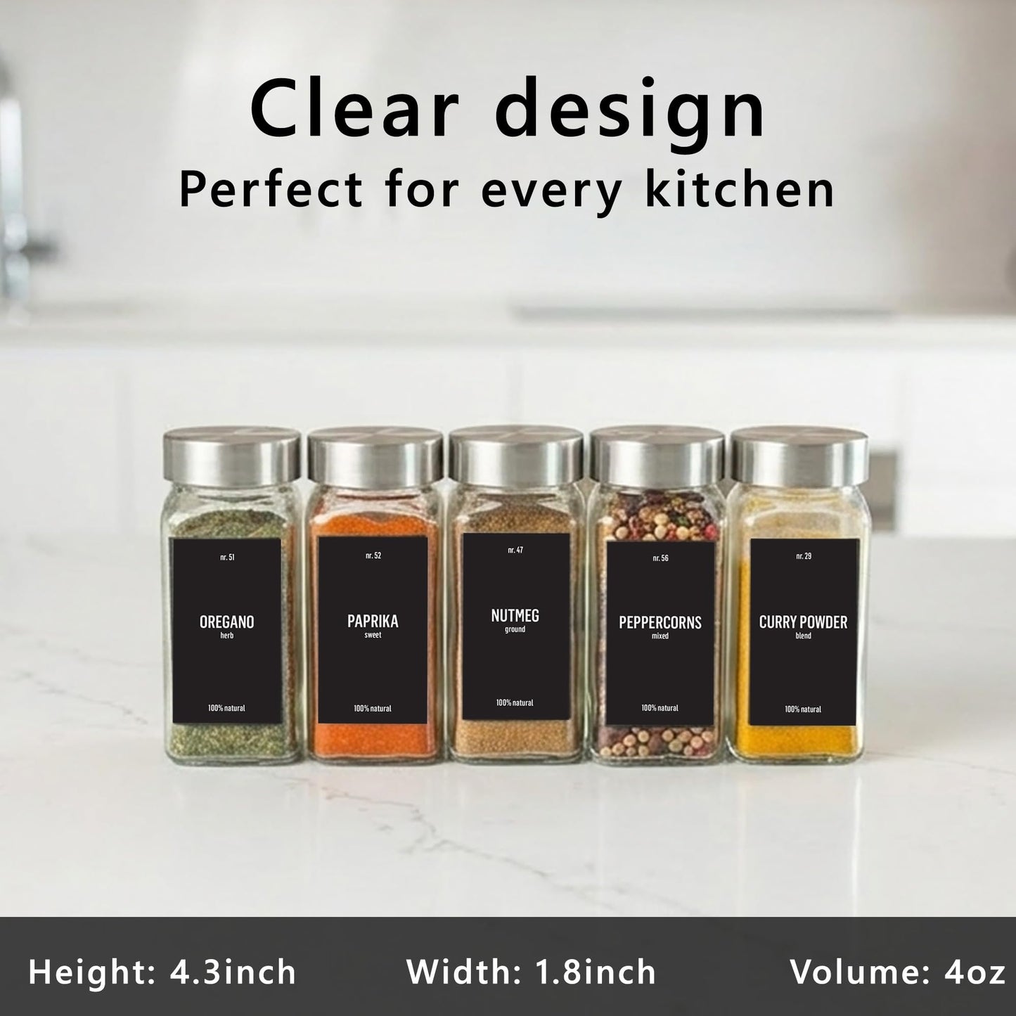 Deco haus Glass Spice Jars with Label 24 x 4oz [LABELS incl] Spice Containers with 280 Labels, Shaker Lids, Funnel & Chalk Marker - Empty Herb Seasoning Containers, Small Seasoning Bottles for Herb