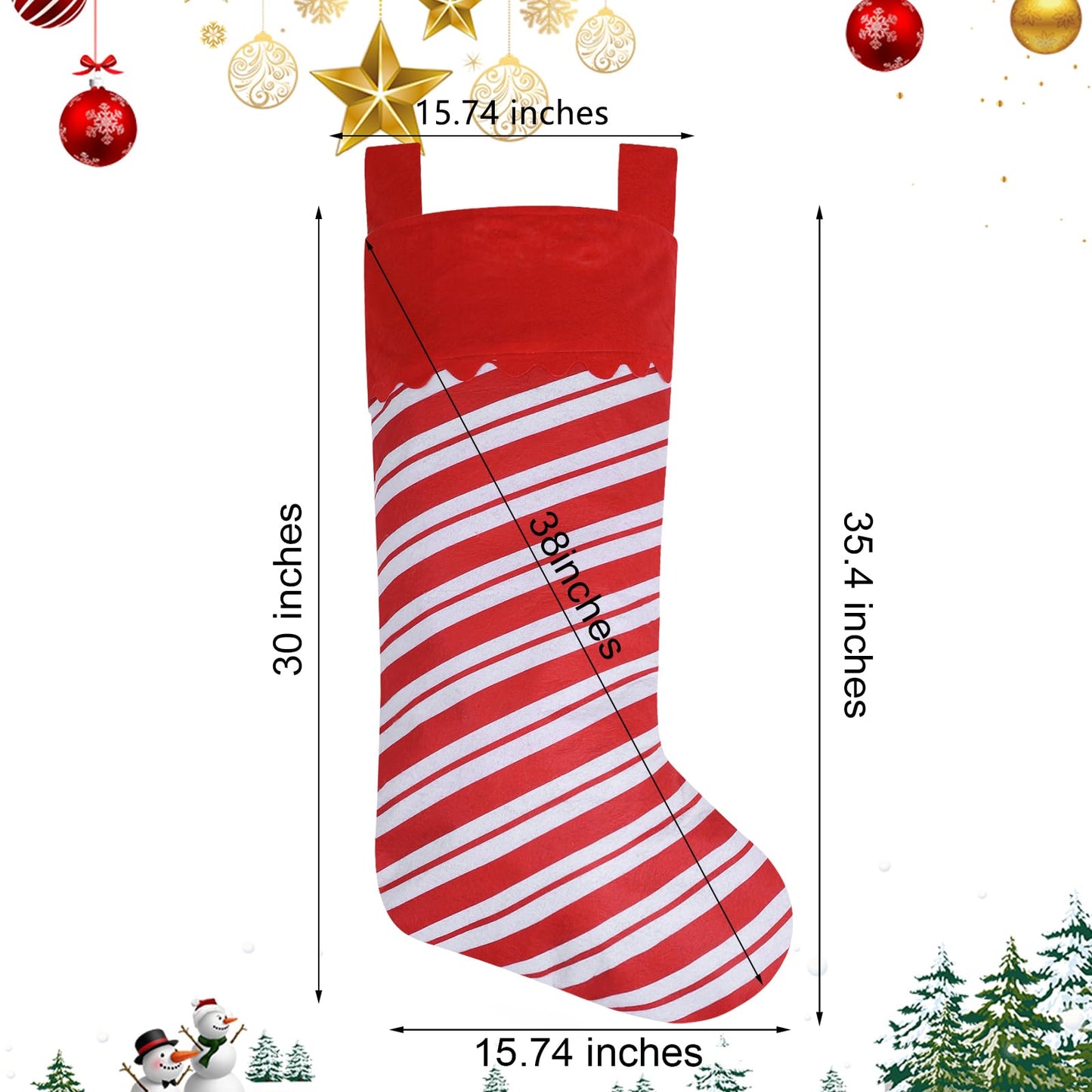Asisca 2 Pack Jumbo Candy Cane Christmas Stockings, 38 Inches Large Red and White Felt Christmas Stockings for Xmas Tree Fireplace Hanging Decor and Holiday Party Family Home Decorations