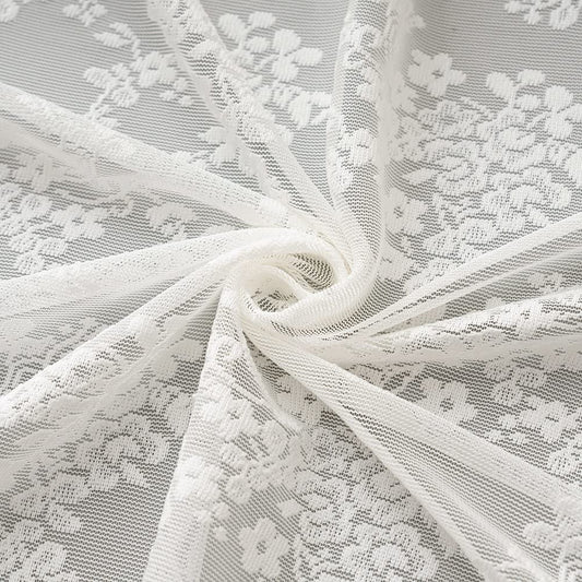 YJ YANJUN Vintage Lace Curtains 63 Inches Length- Elegant Victorian Floral Ivory Sheer Curtain Panels for Living Room Bedroom Kitchen, Scalloped Edges Rod Pocket, 2 Panels 52W x 63L Cream