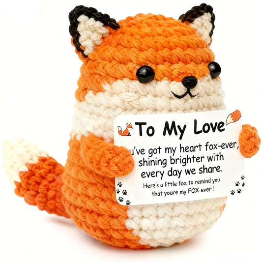 Handmade Crochet Fox - Romantic Emotional Support Gift for Husband, Wife, Boyfriend, Girlfriend - Anniversary, Valentine's Day, Xmas, Birthday Present for Him or Her - Cute Knitted Décor Keepsake