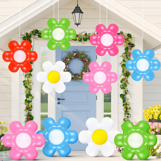 Chitidr 18 Pcs Spring Daisy Flower Inflatable Balls Blow up Daisy Flower Inflatable Decoration Colorful Spring Inflatable Hanging Ornament Flower Shape PVC Yard Decors for Indoor Outdoor(Classic)
