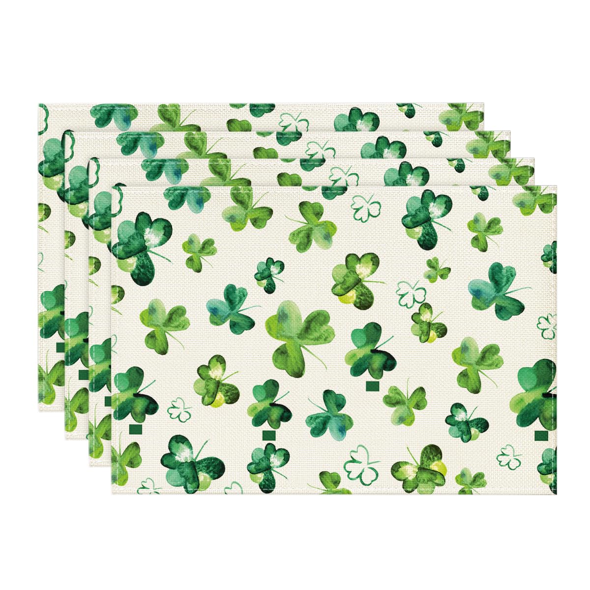 Artoid Mode Lucky Shamrock St. Patrick's Day Placemats for Dining Table, 12 x 18 Inch Seasonal Holiday Rustic Vintage Washable Table Mats Set of 4
