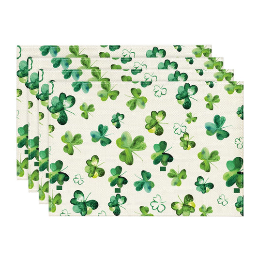 Artoid Mode Lucky Shamrock St. Patrick's Day Placemats for Dining Table, 12 x 18 Inch Seasonal Holiday Rustic Vintage Washable Table Mats Set of 4