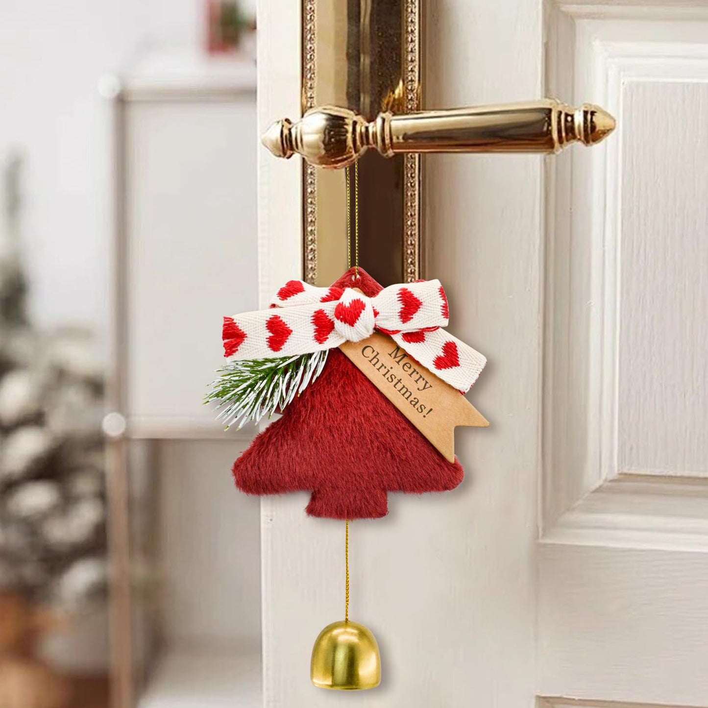 MrMrKura Gold Jingle Bells Christmas Tree Decorations Indoor Outdoor, Plush Pendant Hanging Christmas Ornaments Set of 9, Gifts for Home Decor Holiday Party (9)