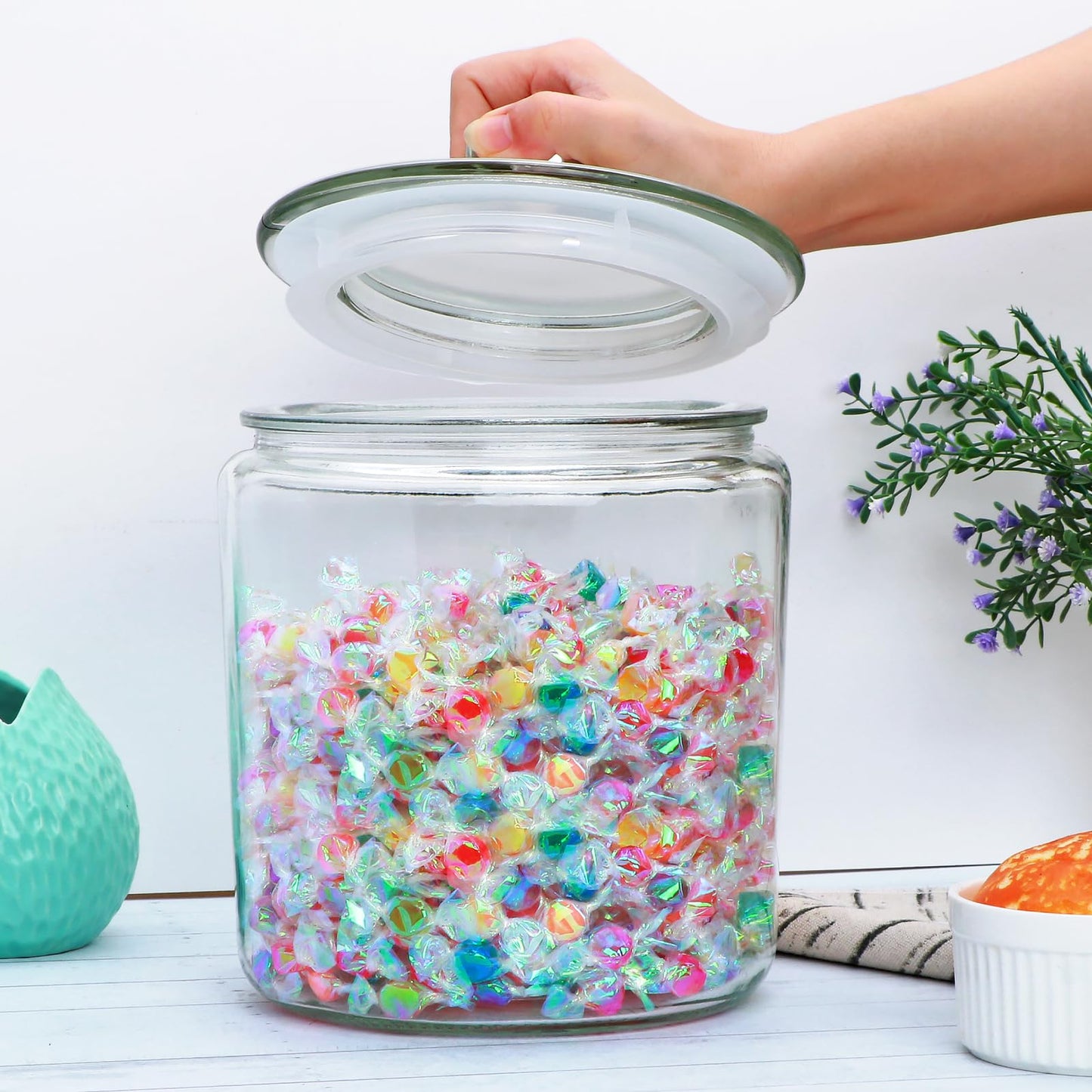 Maredash 1 Gallon Glass Canister, Cookie Jar & Candy Jar with Airtight Lid, Large Food Storage Container for Buffet, Coffee & Flour, Laundry Room Storage & Pantry