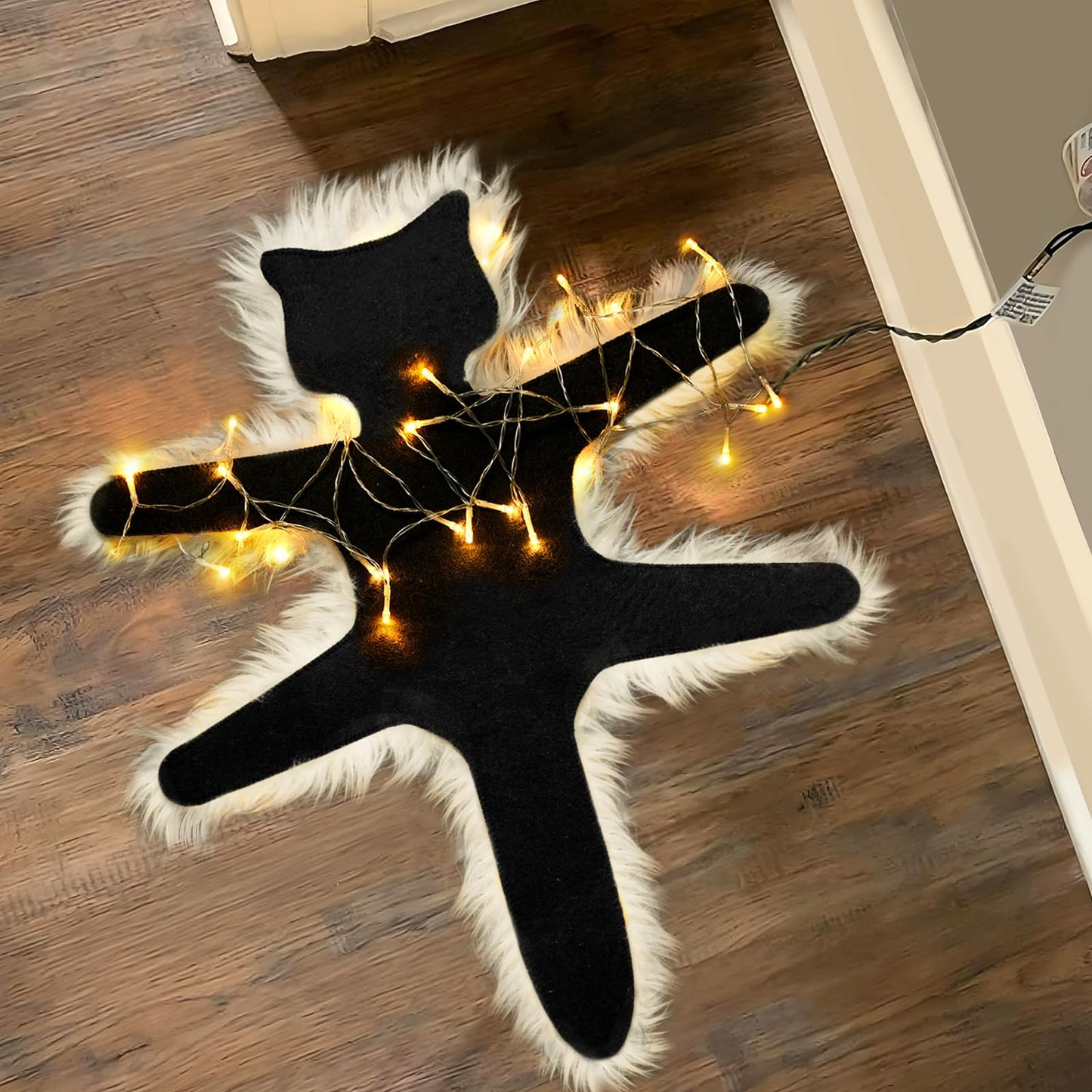 LARFOEK Light Up Fried Cat Rug, Christmas Vacation Decoration Vacation Village Gifts Funny Christmas Decoration Rug with Light Always On or Flashing Halloween Decor (Warm Lights)