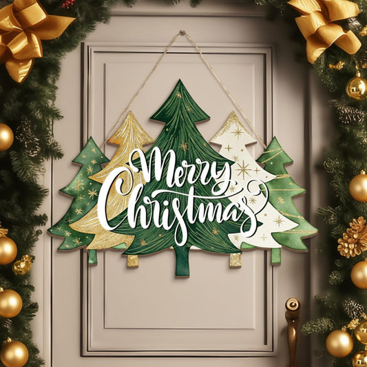 BBTO Merry Christmas Door Sign Lime Green Buffalo Plaid Tree Sign Wood Christmas Decor Farmhouse Hanging Plaque for Porch Farmhouse Xmas Front Door Outdoor Home Decor (Vivid Tree Style)