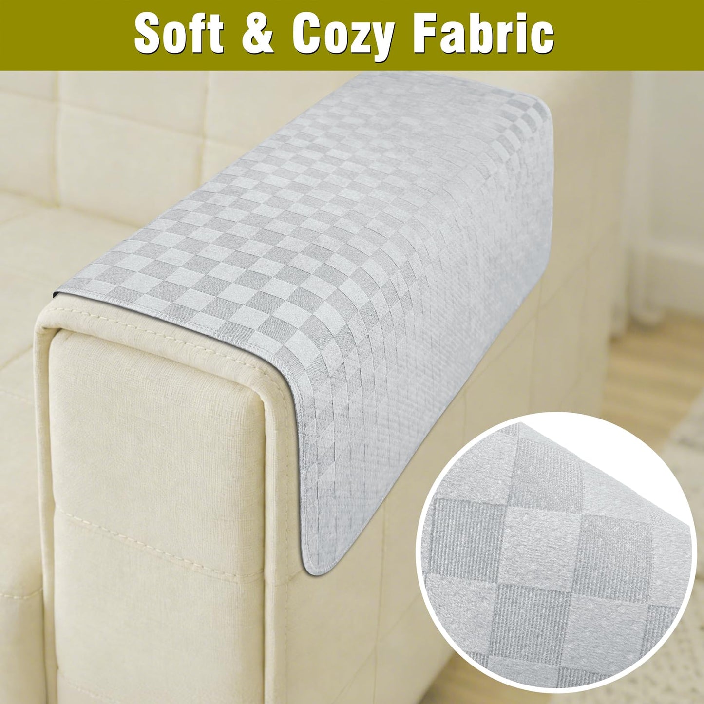 Madelegano Couch Arm Covers, Sofa Arm Covers, Waterproof Armrest Cover for Sofa, Loveseat, Armchair, Anti-Slip Recliner Arm Cover, Headrest Cover, Arm Chair Covers Set of 2 (Light Gray, 22"×18")