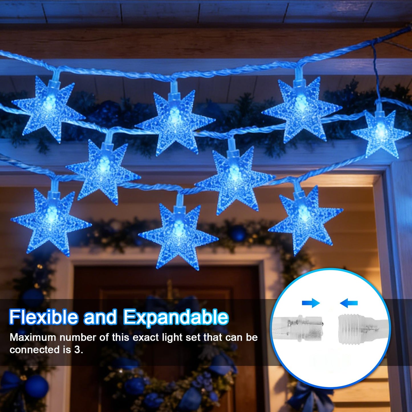 LAMPHOME Blue Star String Lights, 33ft 100 LED Clear Wire Fairy Lights with 16 Modes, Plug-in Decor for Easter Christmas Tree Bedroom Garden Wedding Birthday Party