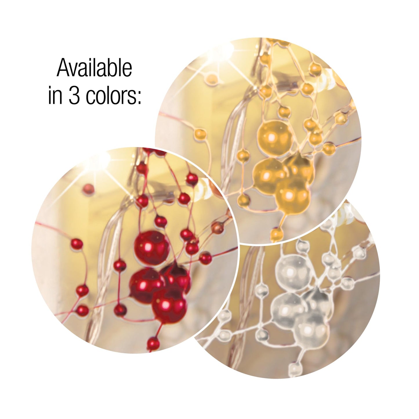 Collections Etc Indoor Christmas Decorations, Festive Lighted Berry Beaded Garland Gold- 120" L