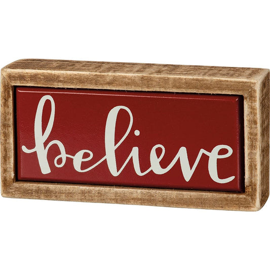 Primitives by Kathy "Believe" Christmas Mini Holiday Home Décor Sign, pair with other signs from our Christmas Mini Sign Collection