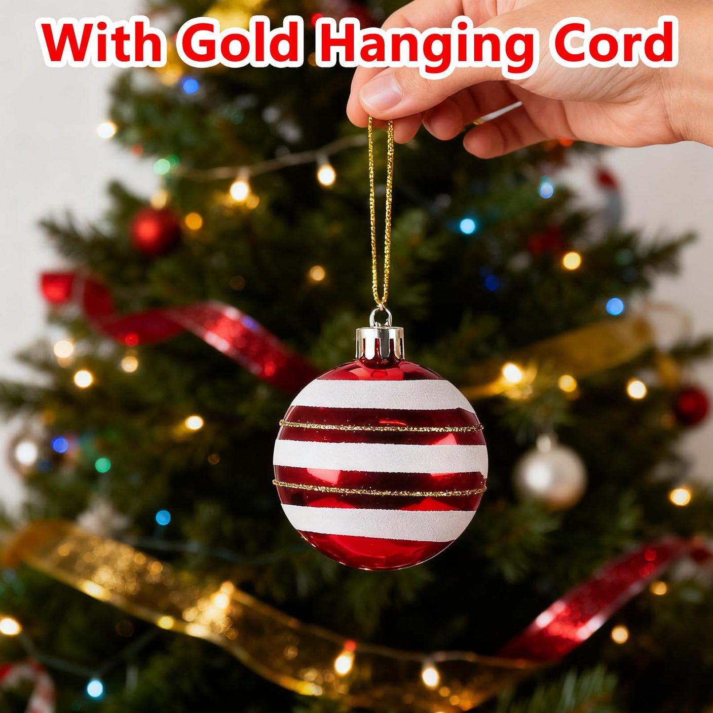 Christmas Ornaments, 16Pcs Red and White Christmas Ornaments Set with Hanging Strings Ideal for Christmas Tree Decorations and Indoor Accents