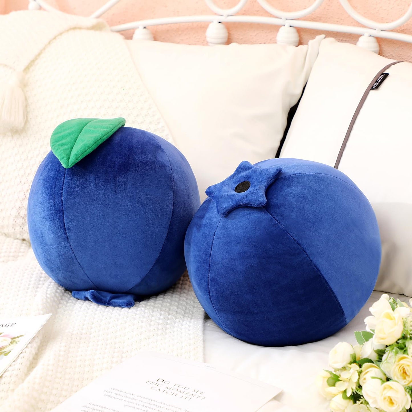 Beeveer 2 pcs Decorative Cute Fruit Plush Pillow Kawaii Hugging Plushies Gift Soft Novelty Pillow Toy Cherry Blueberry Olive Tomato Peach Shaped Cushion Seat Decor for Kids Girl Home