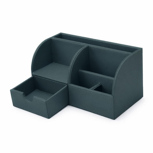 UnionBasic Desk Organizer - Multifunctional Leather Desktop Pen Holder Storage Box - Business Card/Pen/Pencil/Mobile Phone/Stationery Holder, Dark Ivy