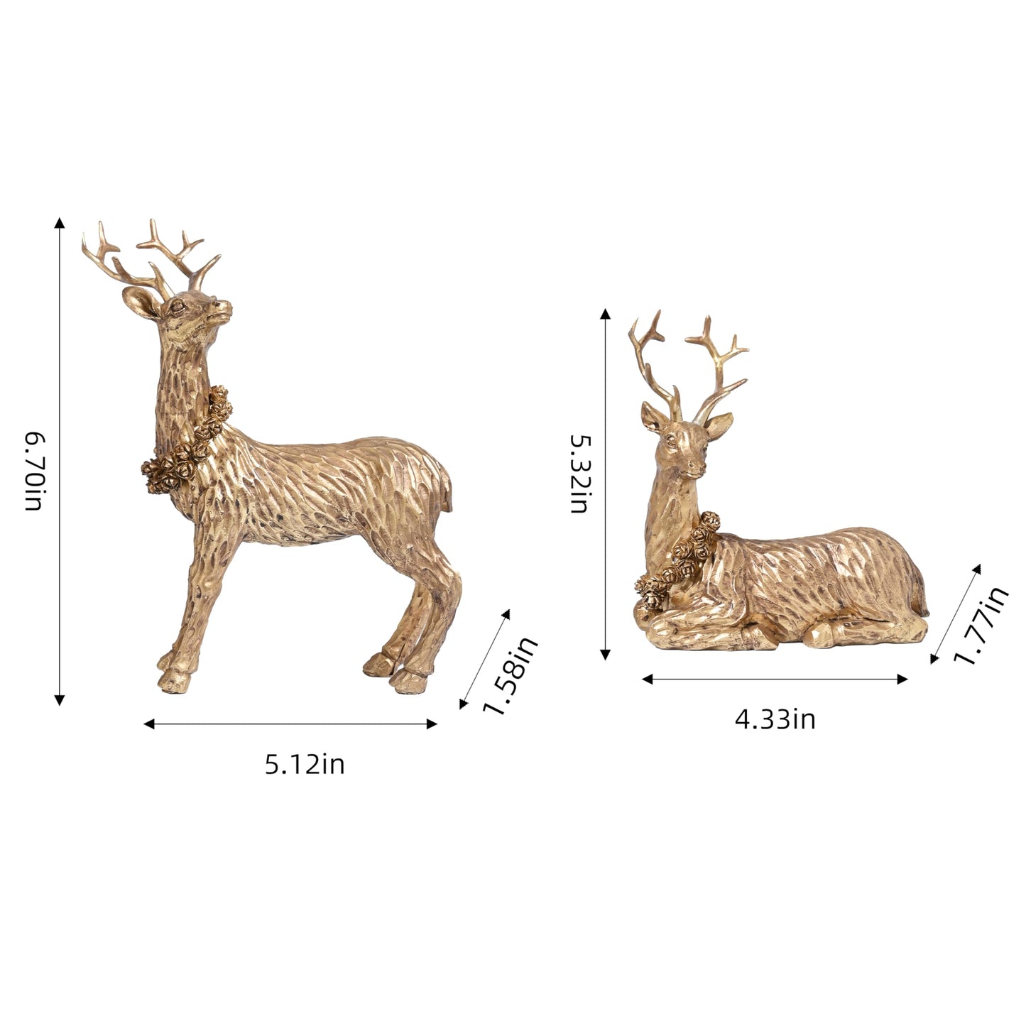AOMOONOA Gold Reindeer Christmas Decoration, 2Pcs Small Christmas Reindeer Figurines Indoor, Tabletop Deer Statue Christmas Decor, Resin Deer Figurine Decorations for Home