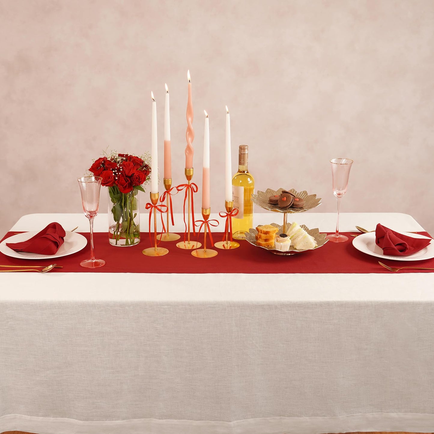 Home Ekaa Red Cotton Linen Dinner Napkins Set of 4 – Hemstitch Cloth Napkins 20x20 Inch – Washable Fabric for Dining, Mothers Day, Gifting, Holiday & Everyday Décor – Serena