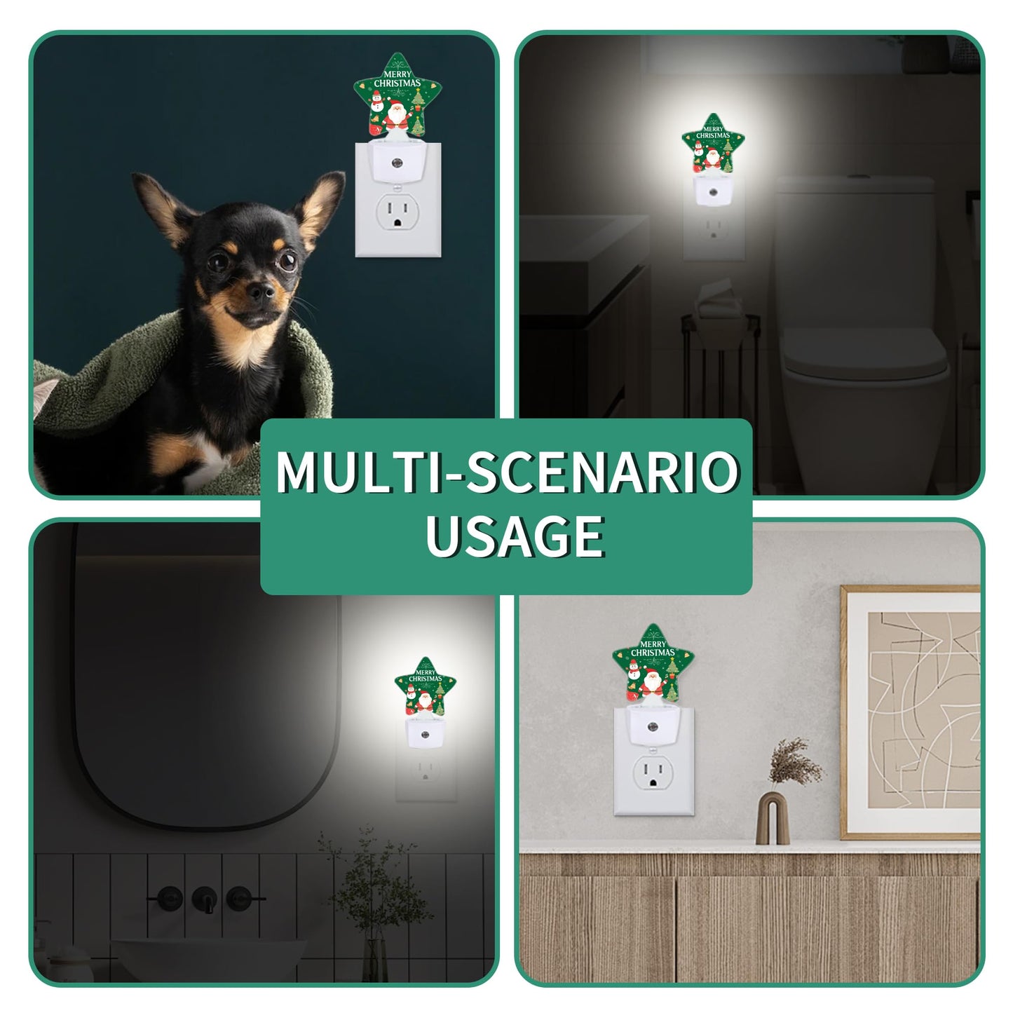 Star Night Light with Dusk to Dawn Sensor, Santa Claus Plug in Night Light for Kids Bedroom Nursery, Soft Warm Glow Lamp for Hallway Bathroom Energy Saving