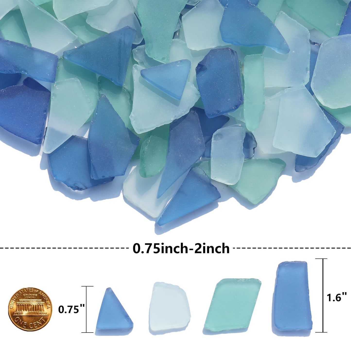 Sea Glass for Crafts - 34oz Frosted Seaglass Pieces - Vase Filler and Aquarium Ornament, DIY Craft Supplies for Art, Beach Weddings, and Home Decor (Blue, Aqua Green, White)
