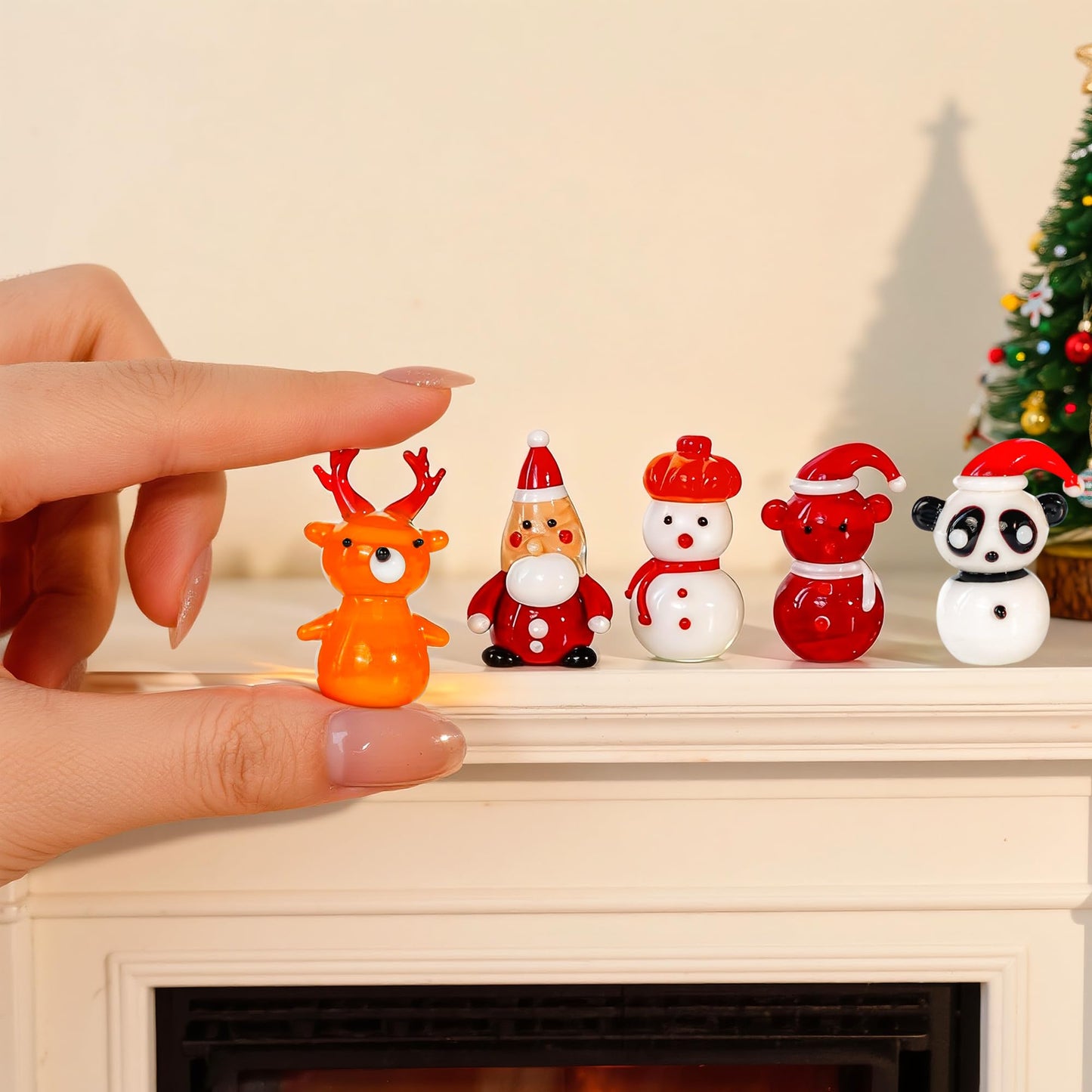 H&D HYALINE & DORA Set of 5 Mini Blown Glass Christmas Figurines Collectible Handmade Art Glass Christmas Figurines Decor for Party Supplies