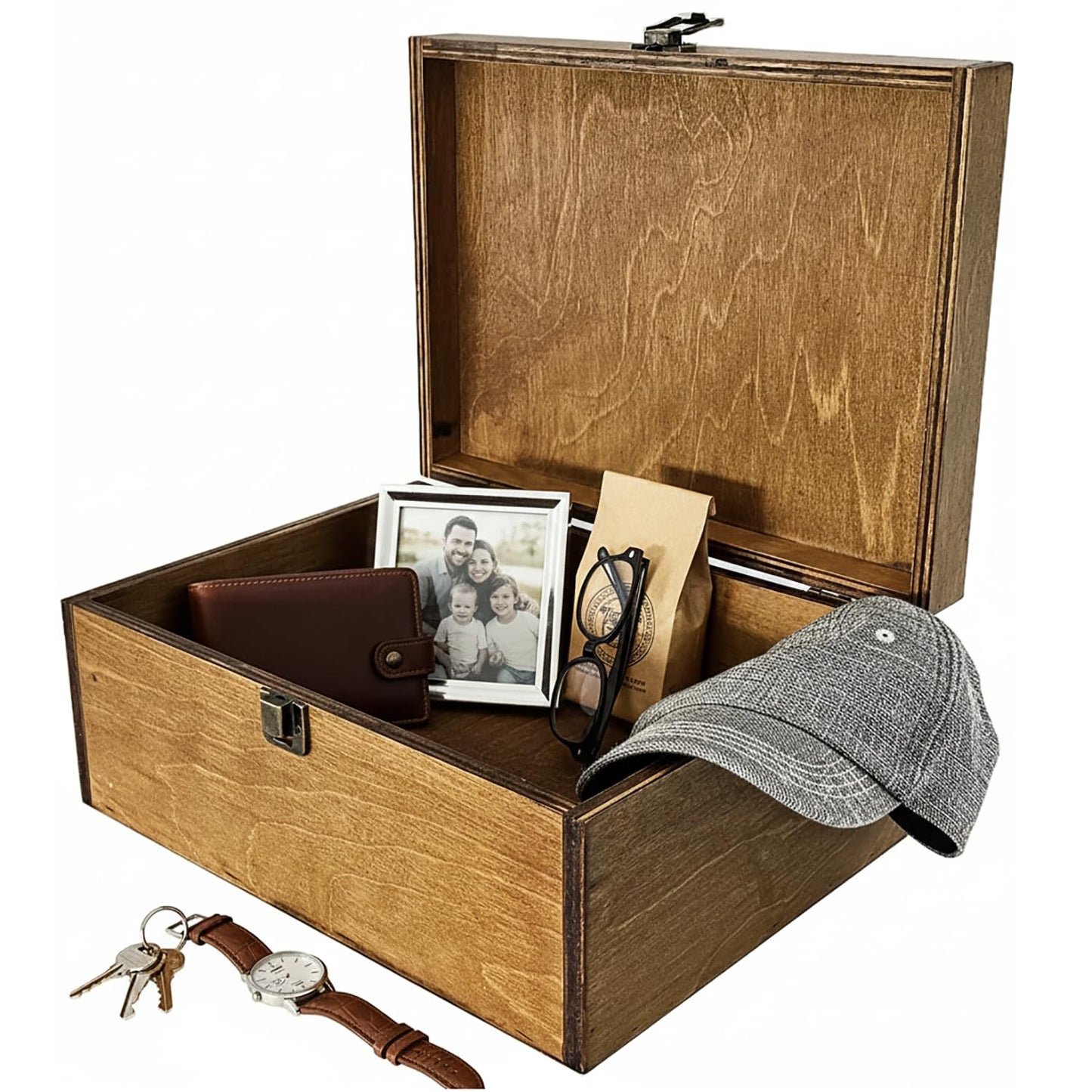 BeeGreeny Dad Gifts, Wooden Dad's Stuff Storage Box, Large Rustic Wooden Keepsake Box 11.6" x 8.7" x 5", Engraved Memory Wood Box, Birthday, Father's Day Gift for Dad, Father, Daddy