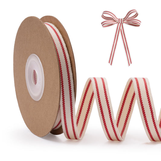 FAKILO Cute Stripe Ribbon for Gift Cake Present Wrapping Craft DIY, Fun Ribbon with Red Stripes, 3/8 Inch x 10 Yards