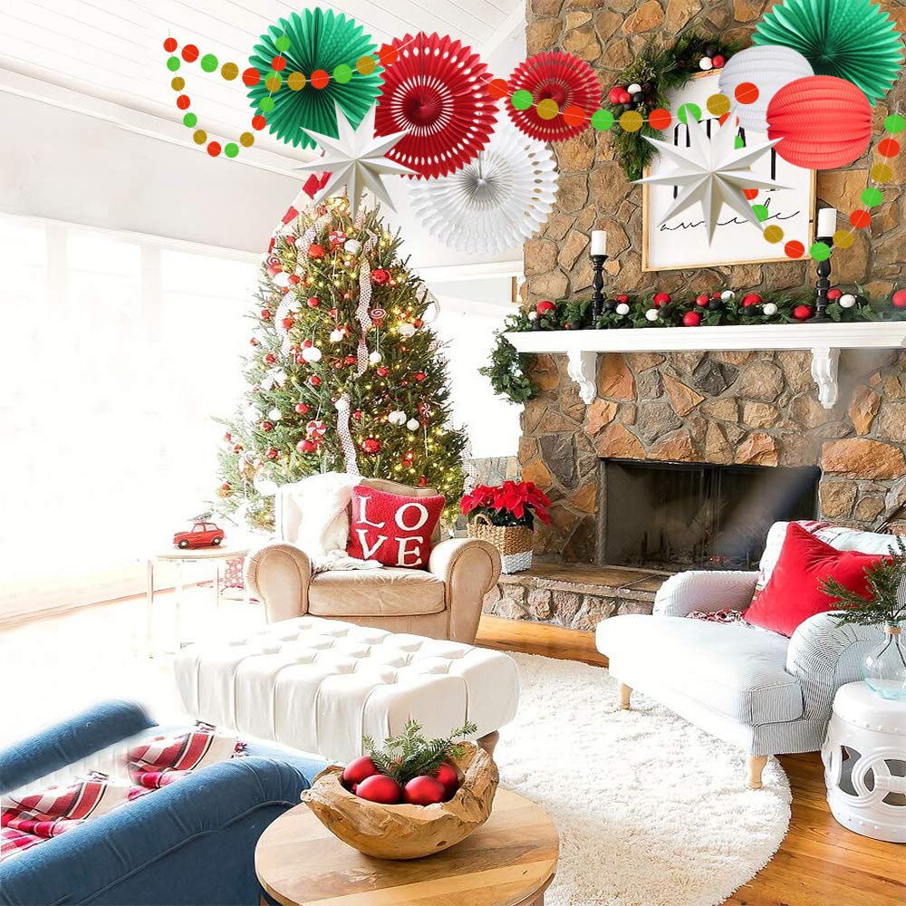 Christmas Party Decoration Set of Hanging Tissue Paper Fans Circle Garland Paper Lanterns for Italian Party Graduation Wedding Birthday Backdrop