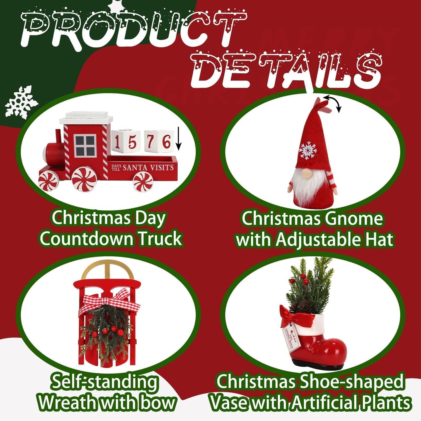 Christmas Decorations 8 PCS Tiered Tray Decor Set, Cute Tabletop Christmas Decor for Home Office Shelf Mantel Coffee Bar Xmas Table Centerpieces Tray Objects Holiday Decoration Set