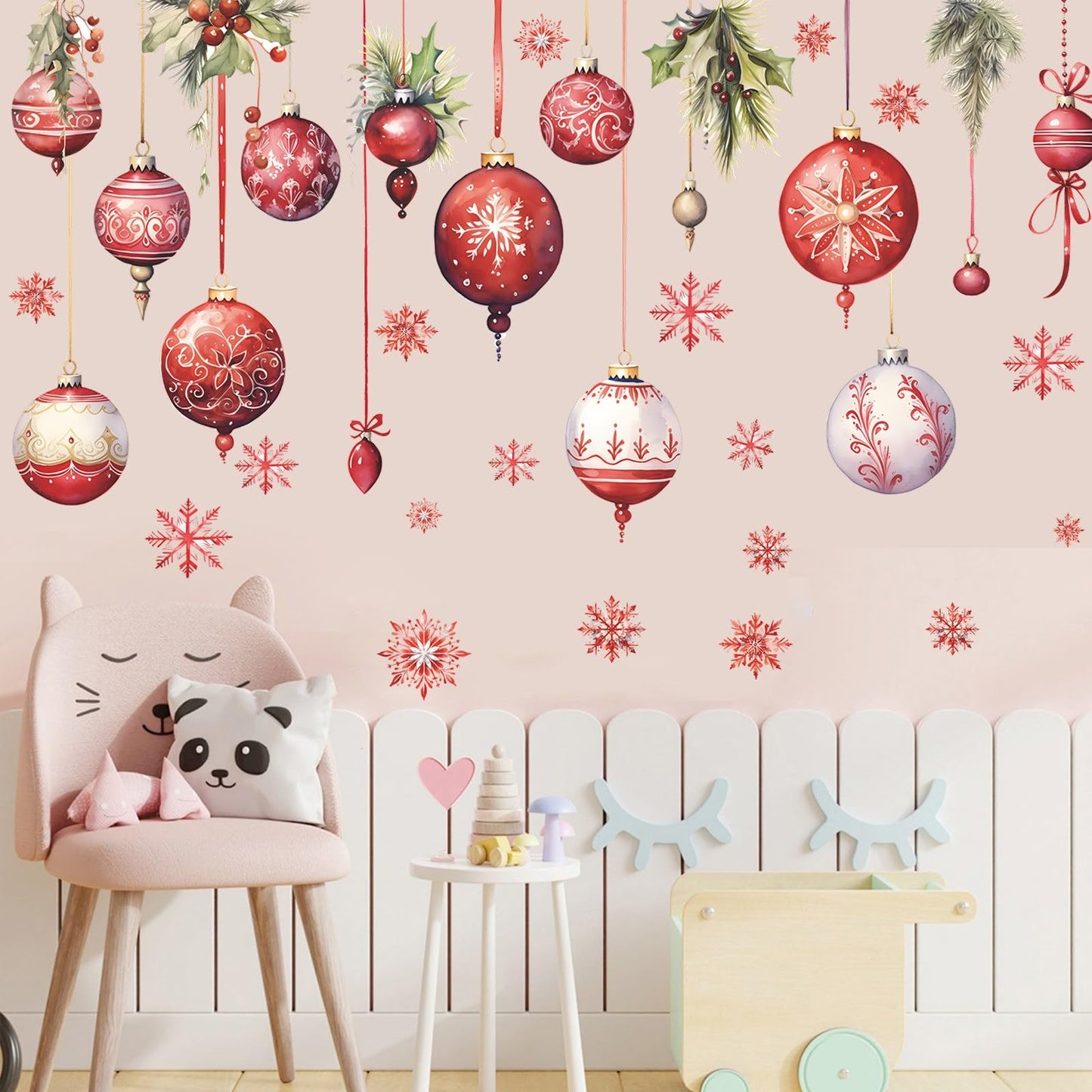 Merry Christmas Wall Decals Pine Cone Snowflake Wall Stickers Christmas Winter Home Wall Art Decor for Kids Room Classroom Office Bedroom Living Room Kitchen Playroom Decor (Snowflake)