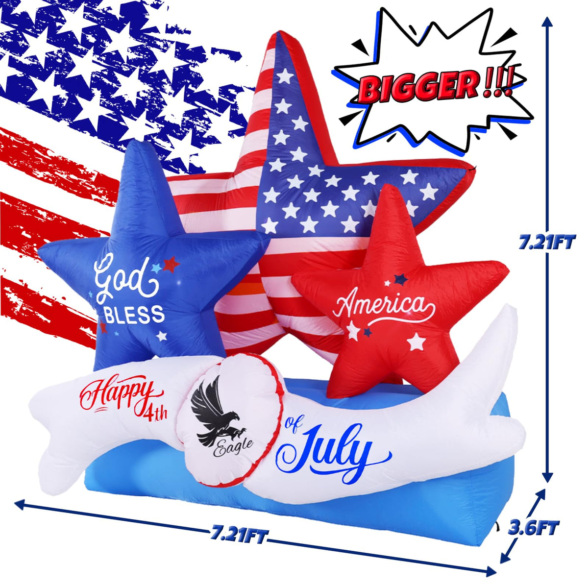 GIFTFIND 7.2FT 4th of July Inflatables Outdoor Decorations, Inflatable Star Decoration, Built in LED Lights Blow up Memorial Patriotic Inflatable Independence Day Decor for Party Procession Yard