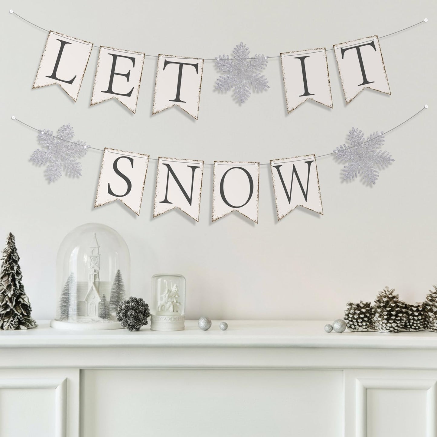 Moukeren Let It Snow Snowflake Banner Snowflakes Winter Wonderland Decor Glitter Winter Snowflake Garland Banner for Christmas Holiday Party Decorations New Year Festive Party Supplies