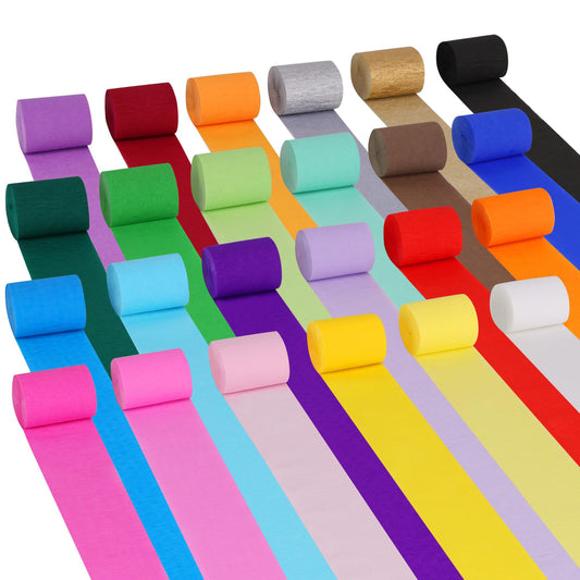 Oubest 24 Rolls Colorful Crepe Paper Streamers Party Decorations, 2.2" x 41ft Each Roll, Birthday Streamers for Rainbow Pastel Party, Baby Shower, Wedding, Halloween and Christmas Backdrop Decor