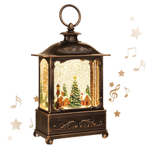 Christmas Village Snow Globe Lantern,Christmas Decorations Indoor Water Lantern Swirling Glittering with Music & Timer, USB/Battery Operated Lighted Lanterns for Home Decor Gifts (Forest House)