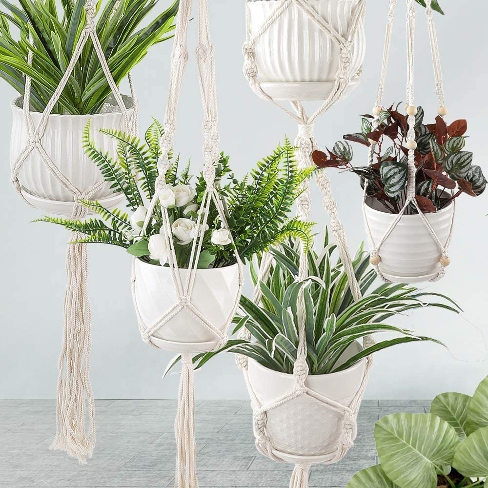 AroudightElive Plant Holder Basket Handmade Macrame Plant Hanger Flower Pot for wall Decoration countyard Garden Knotted Lifting(11)