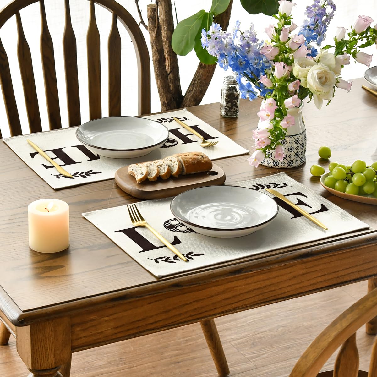 Artoid Mode Love Family Together Home Buffalo Plaid Placemats for Dining Table, 12 x 18 Inch Holiday Vintage Thanksgiving Washable Table Mat Set of 4