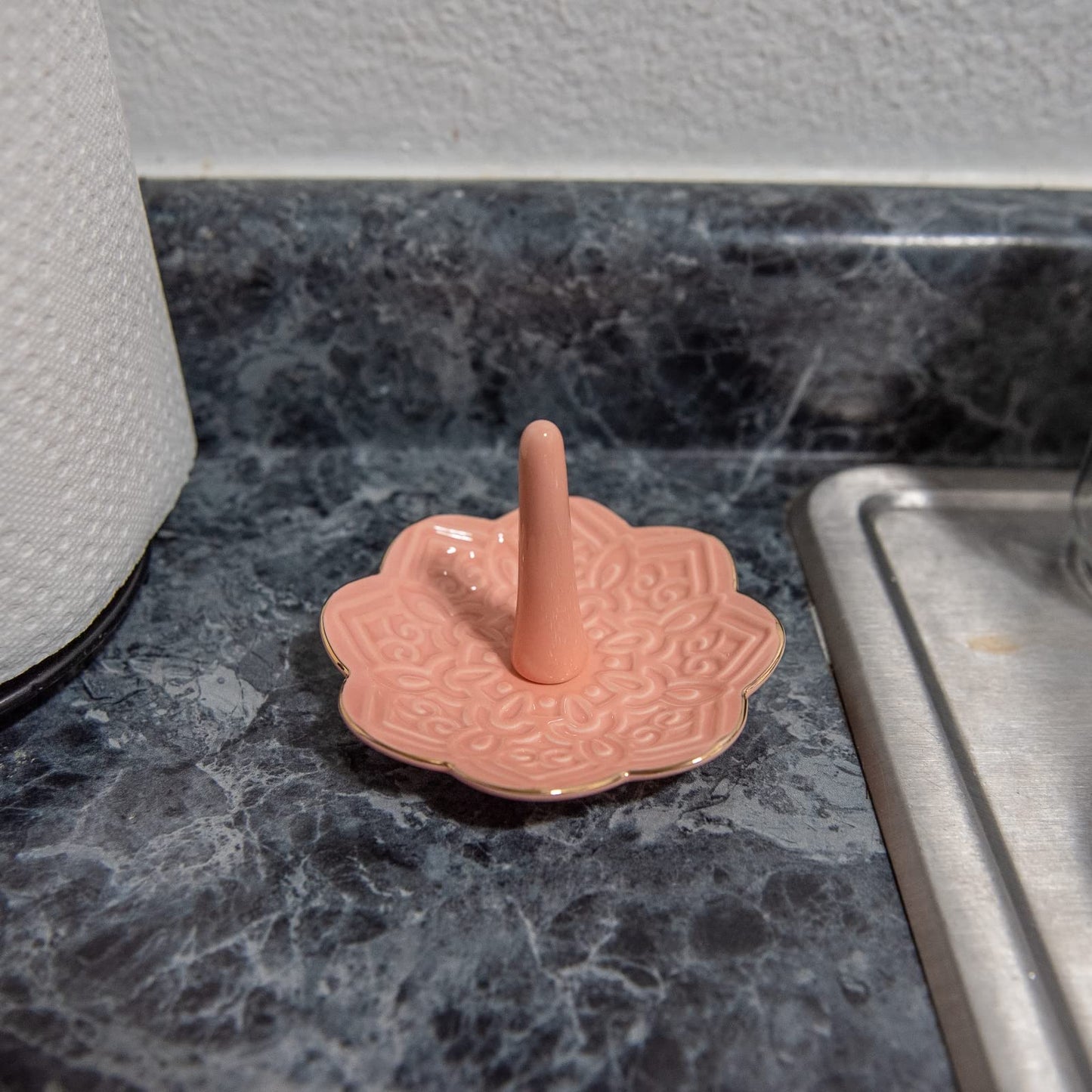 RUIMIC Ceramic Pink Mandala Jewelry Holder Decorative Ring Holder/Trinket Tray Valentine's Day Engagement Wedding Birthday Gifts for Women Her