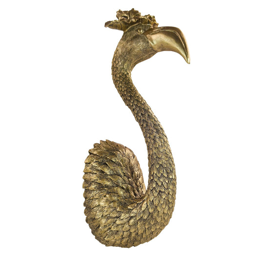 GUSFREUD Vintage Animal Head Wall Decor - 13" Resin Flamingo Wall Art For Home Decor, Gold Bird Wall Sculptures for Living Room, Bedroom, Kitchen, Unique Gift Idea
