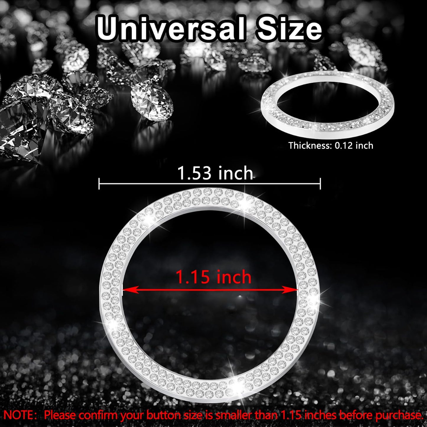 LivTee 2 PCS Crystal Double Rhinestone Car Engine Start Stop Decoration Ring, Bling Car Interior Accessories for Women, Push to Start Button Cover Sticker, Automotive Decals, White