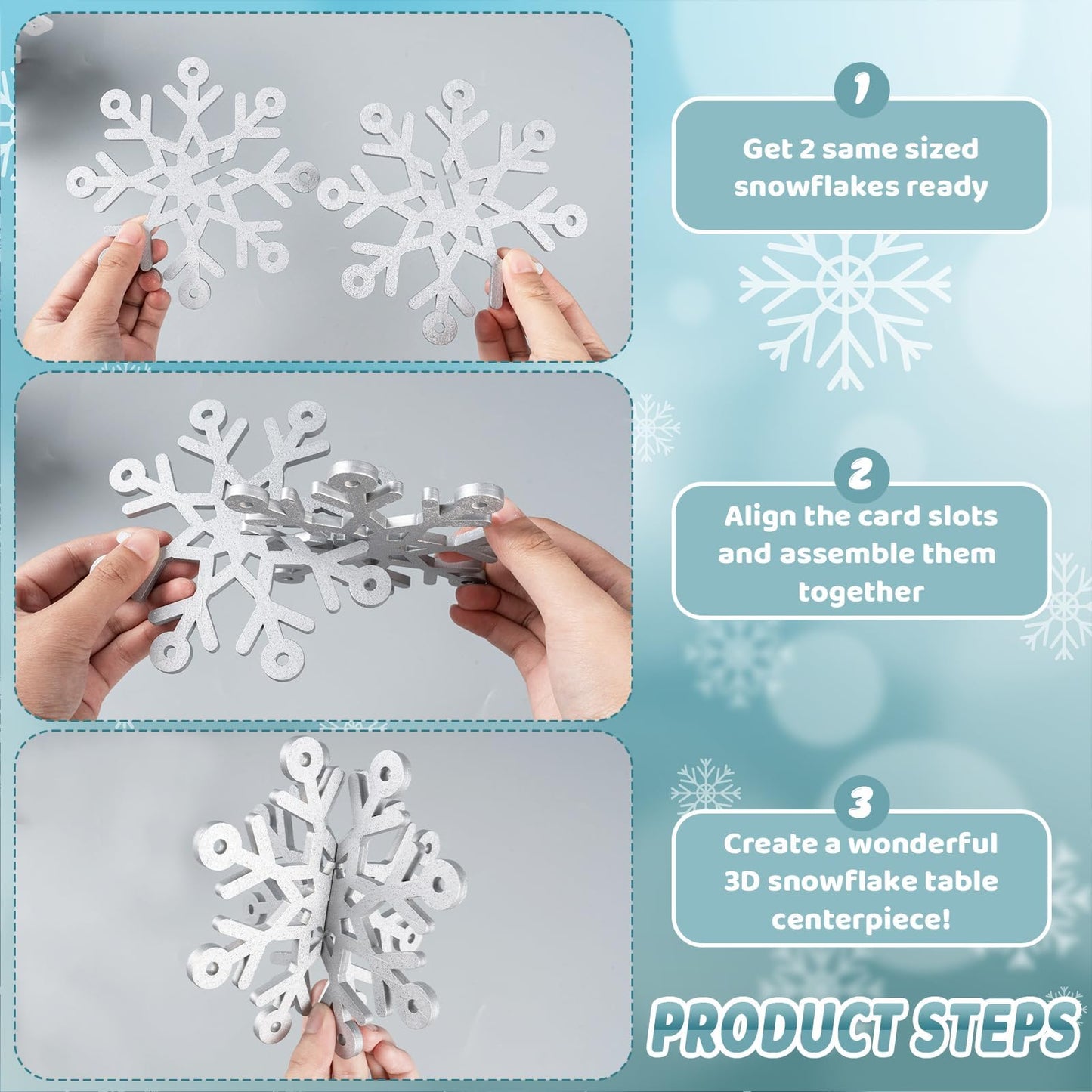 OuMuaMua Winter Christmas Centerpiece Table Decorations - 12pcs Wooden Snowflakes Decor 3D Silver White Snowflake Tabletop Decor for Xmas Holiday Tiered Tray Winter Farmhouse Decor
