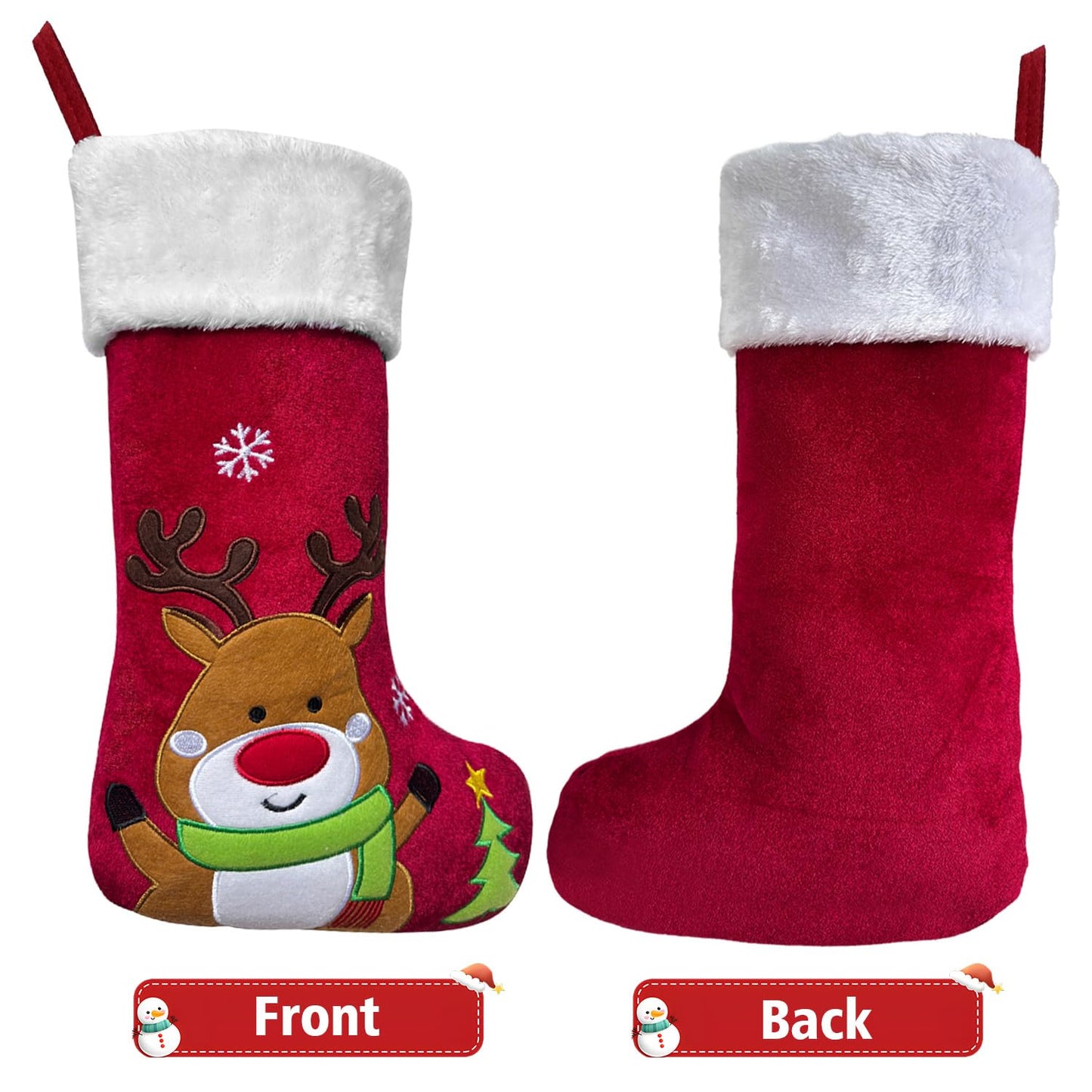Reindeer Christmas Stockings Animal, 20" Velvet Cute 3D Deer Penguin Polar Bear Moose Xmas Stocking for Kids Girls Boys Women