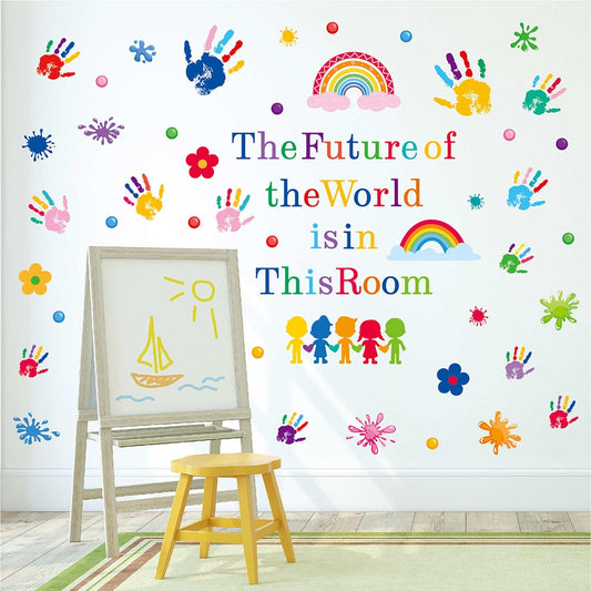 CharmFlo Inspirational Wall Decals for Kids Motivational Classroom Decor with Removable Quotes The Future of The World is in This Room Peel and Stick Wall Stickers Bedroom Nursery School Playroom