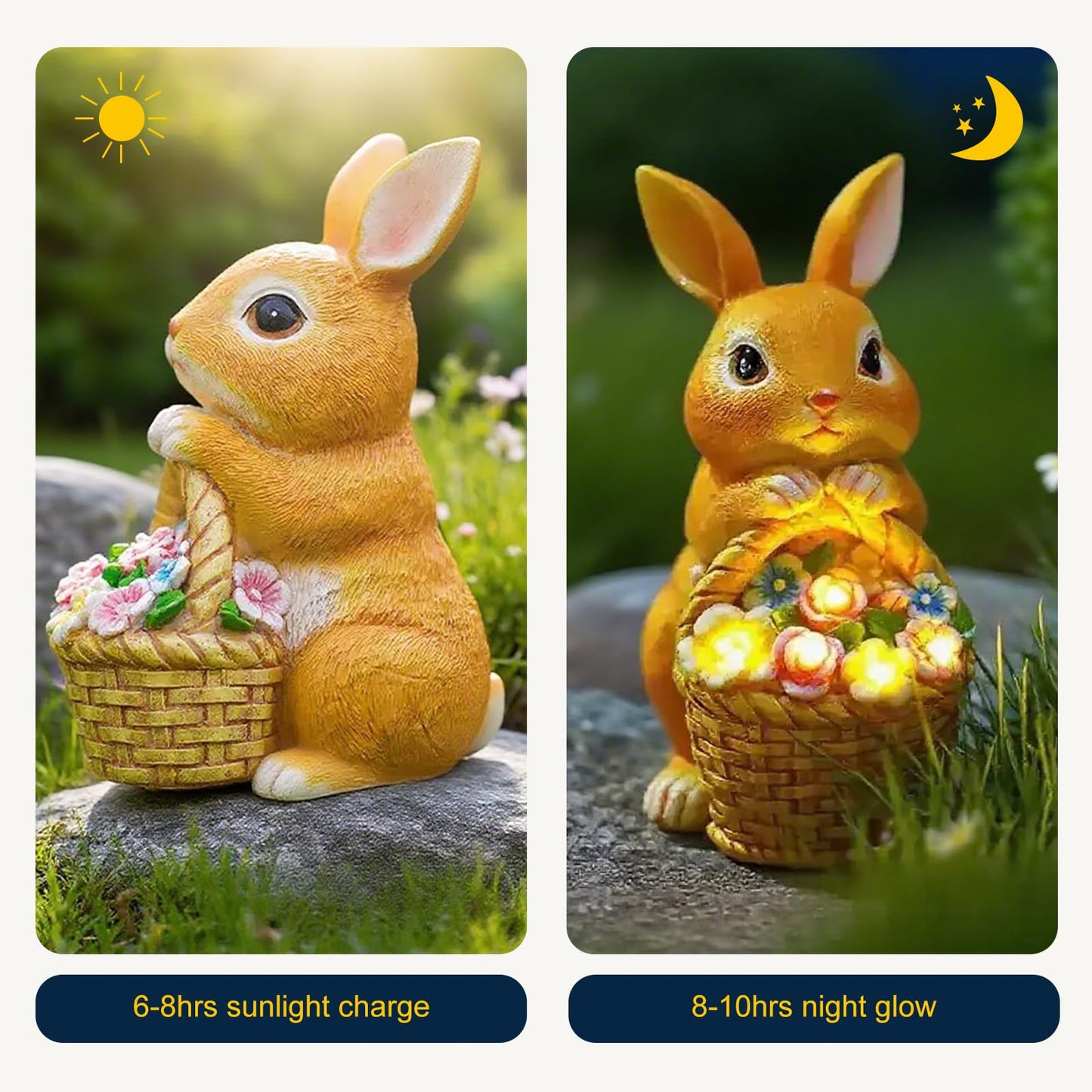 Fyrelly Solar-Powered Light-Up Rabbit Garden Statue, 6x5x8.5 Inches Waterproof Outdoor Decor for Yard Lawn Patio Porch Balcony, Ideal Easter Christmas for Mom Grandma Women