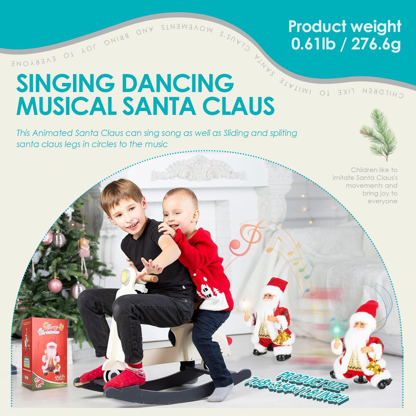 SdeNow Rotating Dancing Santa Claus with Music Walking Animated Christmas Doll Santa Singing Christmas Decorations and Santa Claus Stuffed Toy for Kids