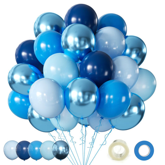 Blue Balloons Metallic Blue Balloon, 60Pcs 12Inch Chrome Blue Balloons Kit Macaron Light Pearl Navy Blue Latex Balloons for Birthday Wedding Party Decoration