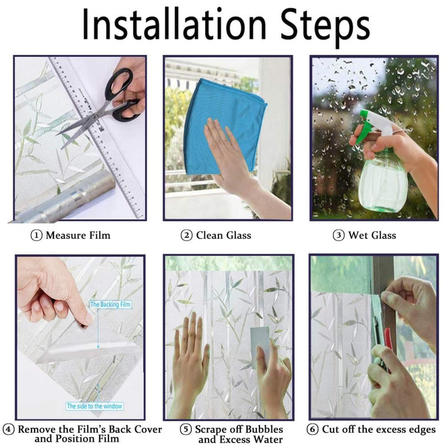 Finnez Frosted Bamboo Window Privacy Film, Static Cling No-Glue Decorative Film for Glass Doors and Windows, Removable and Reusable, Easy to Install, 17.5 x 78.7 inches