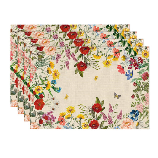 Artoid Mode Vintage Floral Spring Placemats Set of 4, 12x18 Inch Seasonal Holiday Table Mats for Party Kitchen Dining Decoration