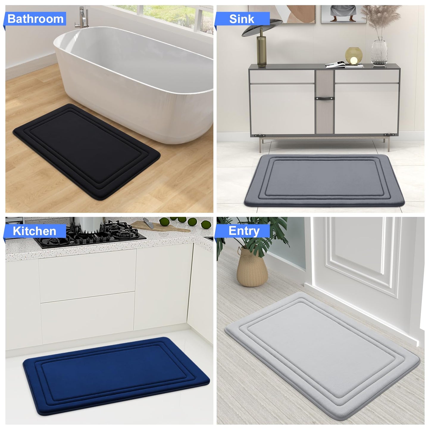 Grandaily Memory Foam Bath Mat Rug 30x20, Ultra Soft, Non-Slip and Absorbent Bathroom Rugs, Machine Wash Dry, Comfortable Bath Carpet for Bathroom Floor, Tub and Shower, Black