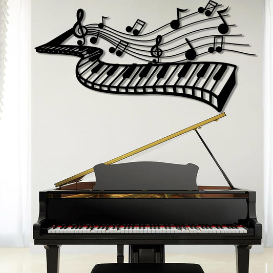Music Wall Art,Music Metal Note For Wall,Musical Notes Decorations,Music Metal Wall Decor,Piano Wall Art,Musical Notes Wall Decor,Metal Wall Art for Bedroom,Living Room (Black, 35"x18" | 90x46cm, metal wall art)